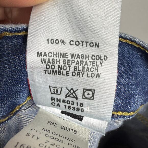 Lucky Brand Dungarees Loose Fit Short Length Jeans Mens 34x27 Blue Raw Hem Baggy - Picture 7 of 13